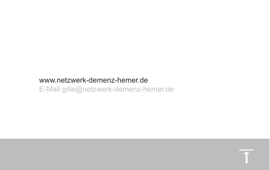 Kontakt  Netzwerk Demenz Hemer e.V. Vorsitzende: Gudrun Gille Sperberweg 3 58675 Hemer   Telefon 02372 1575 www.netzwerk-demenz-hemer.de E-Mail gille@netzwerk-demenz-hemer.de  Impressum  © Netzwerk Demenz Hemer 2022