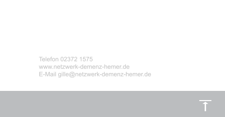 Kontakt  Netzwerk Demenz Hemer e.V. Vorsitzende: Gudrun Gille Sperberweg 3 58675 Hemer   Telefon 02372 1575 www.netzwerk-demenz-hemer.de E-Mail gille@netzwerk-demenz-hemer.de